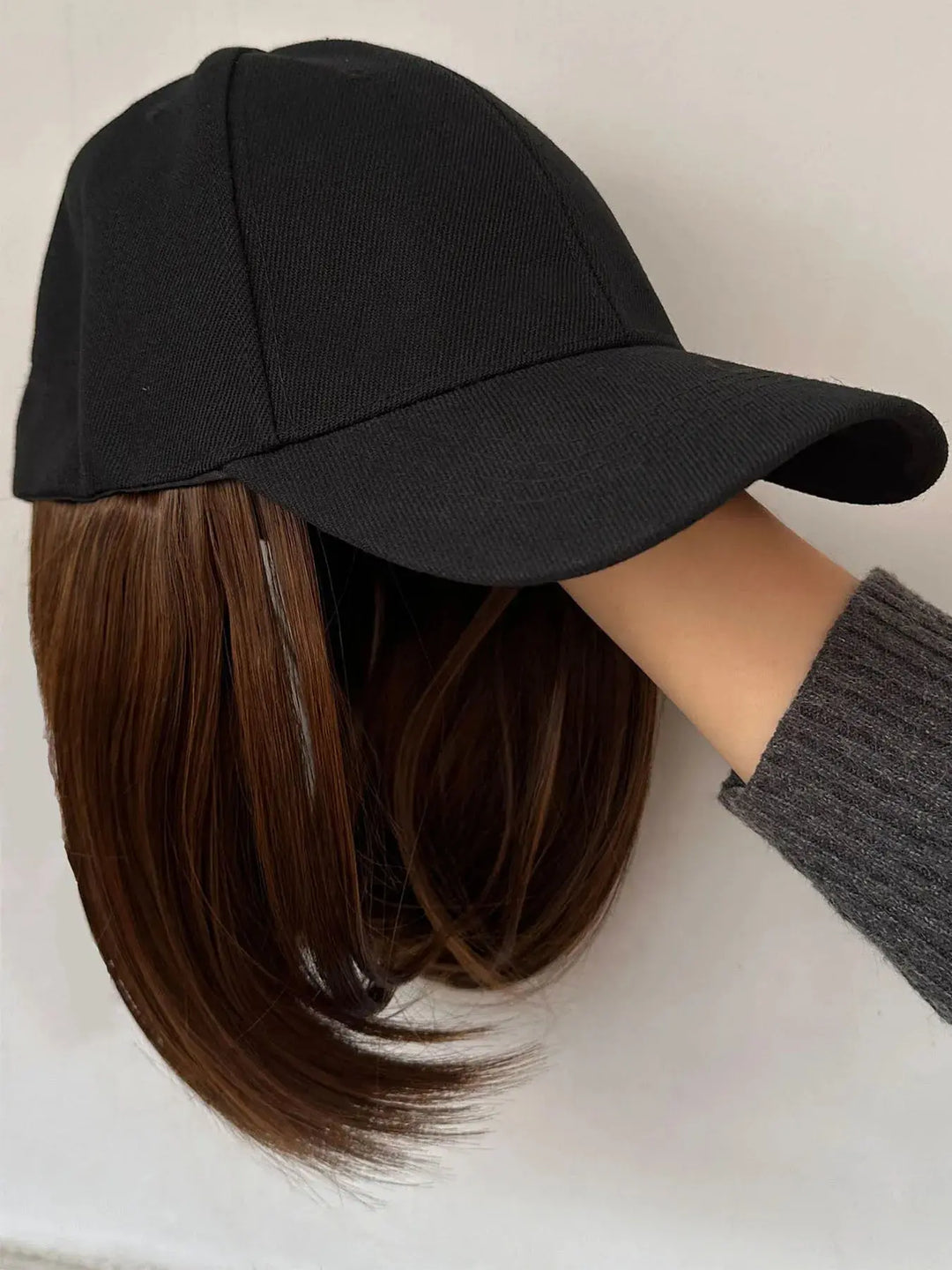 Hat Wigs Synthetic Short Bob Straight Wig With Black Baseball Cap Adjustable Hat Wigs Straight Hair Extensions For Women Fashion Beauty hair & fashionfj