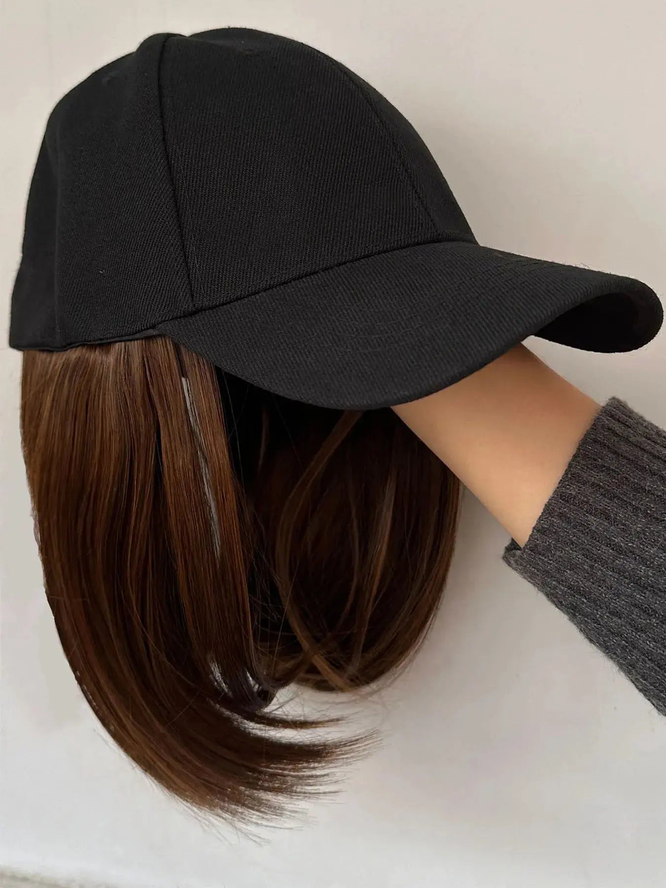 Hat Wigs Synthetic Short Bob Straight Wig With Black Baseball Cap Adjustable Hat Wigs Straight Hair Extensions For Women Fashion Beauty hair & fashionfj