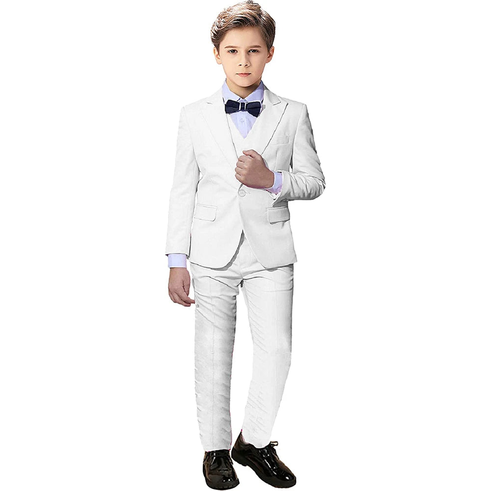 Elegant Blue Suit for Boy Wedding Dresses Casual Boys Suit 3 Pieces Set with Peak Lapel Fitted Blazer Vest Pants Casual Tuxedos