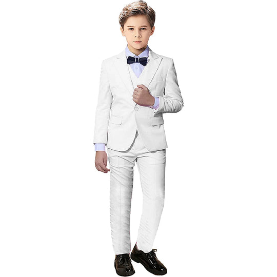 Elegant Blue Suit for Boy Wedding Dresses Casual Boys Suit 3 Pieces Set with Peak Lapel Fitted Blazer Vest Pants Casual Tuxedos