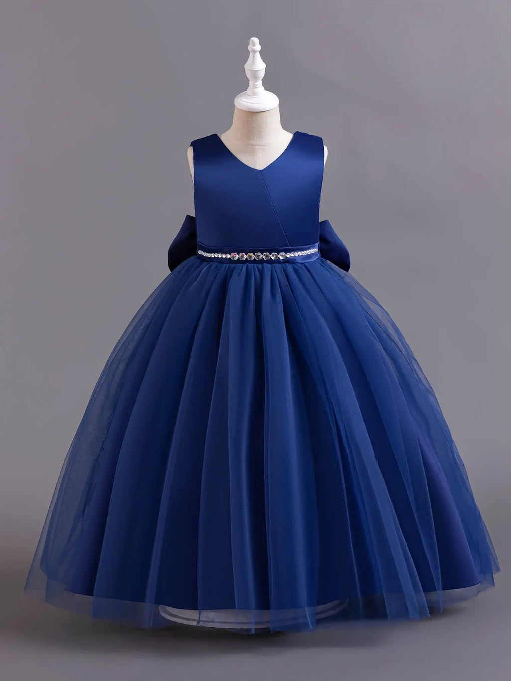 Shining Crystal Belt blue Sleeveless Long Dress for Princess Prom Bow Dresses for 3 to 12 Years Girls Beauty hair & fashionfj