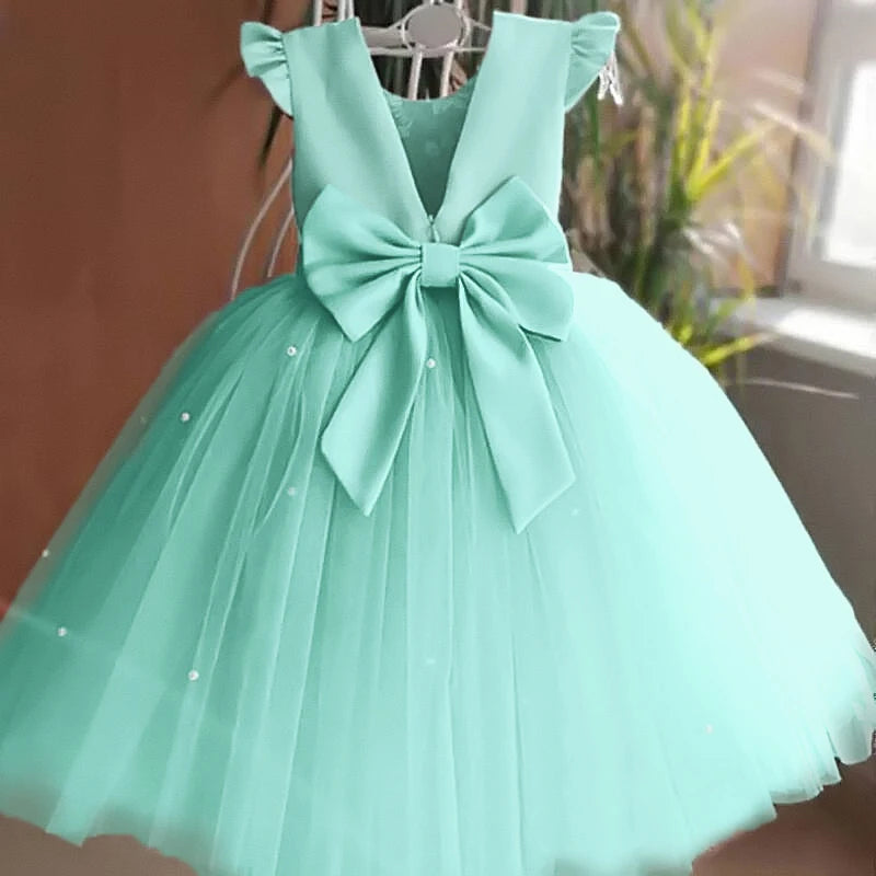 Toddler Girl Flower Birthday Tulle Dress Backless Bow Wedding Gown 1-8Y Kids Party Wear Princess Dress Baby Girl Bowknot Dresses Beauty hair & fashionfj