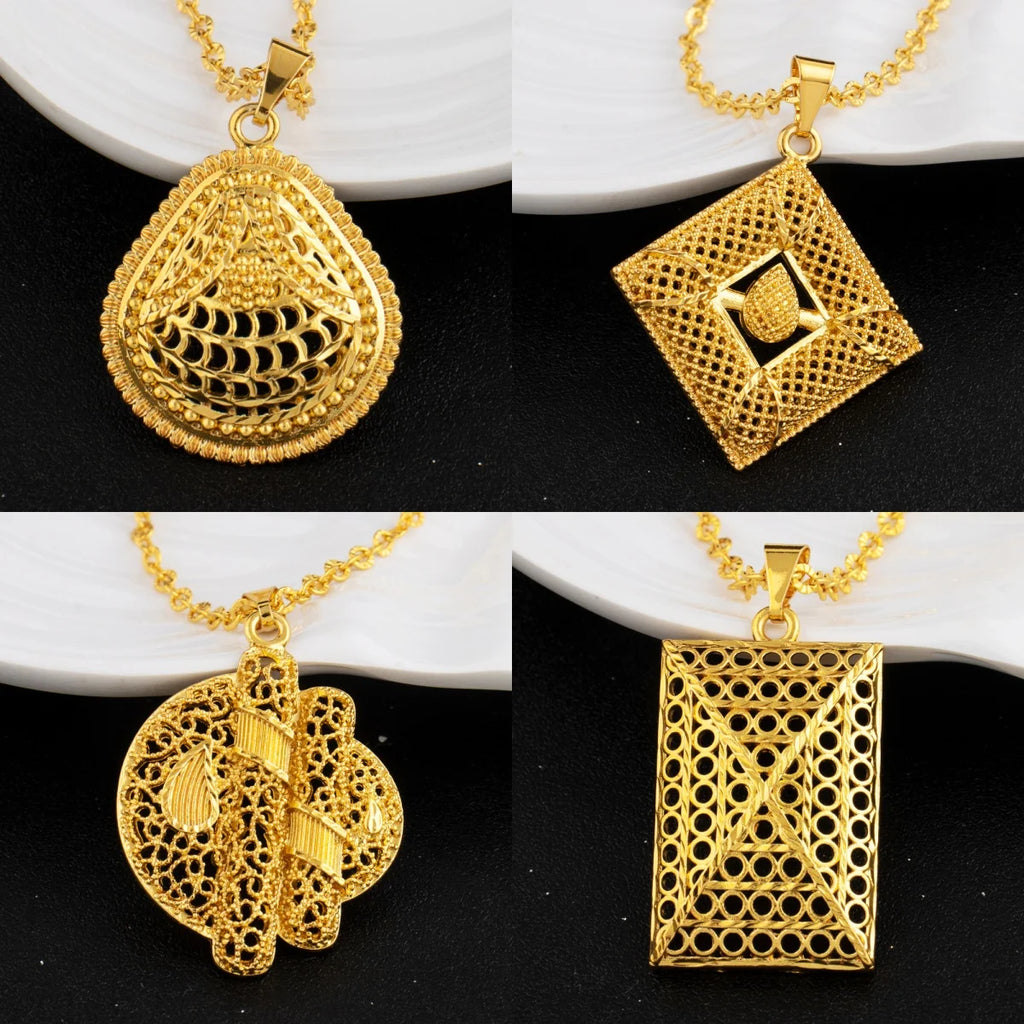 Mid East Gold-plated 3pcs Jewelry Set For Women India Dubai Jewelry Geometry Earrings Necklace Ring Set Apply for Party Wedding