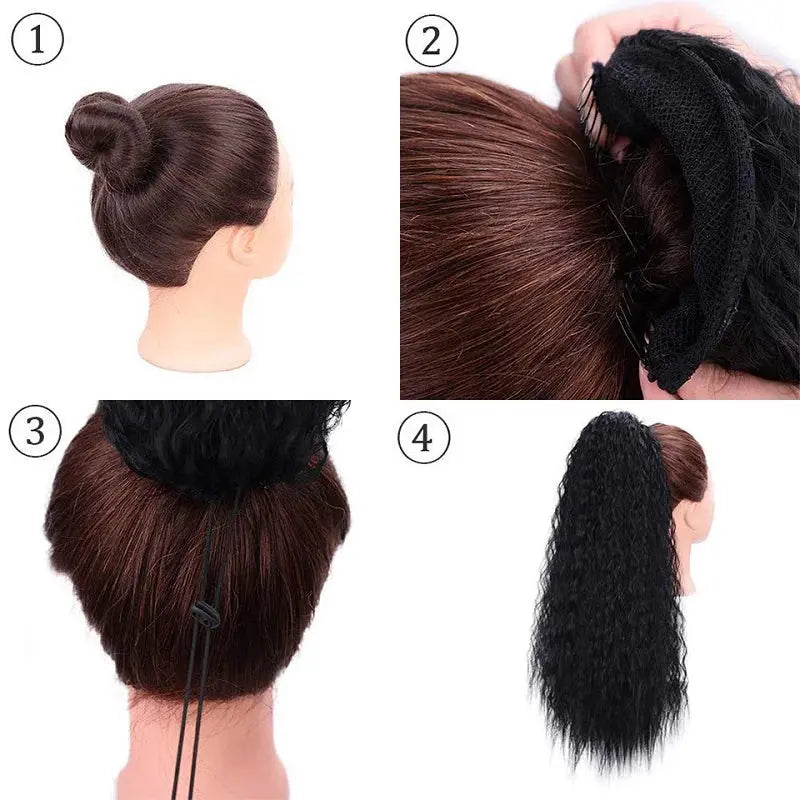 22Inch Synthetic Long Kinky Curly Ponytail Hair Extension Drawstring Wrapped Clip in Hair Black Hairpiecefor Women Beauty hair & fashionfj