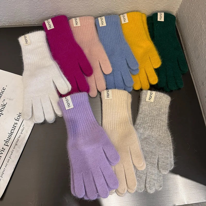 Winter Knitted Gloves Stretchy Warm Gloves Solid Color Fingered Gloves for Cold Weather Girls Men Women And Teens Winter Mittens