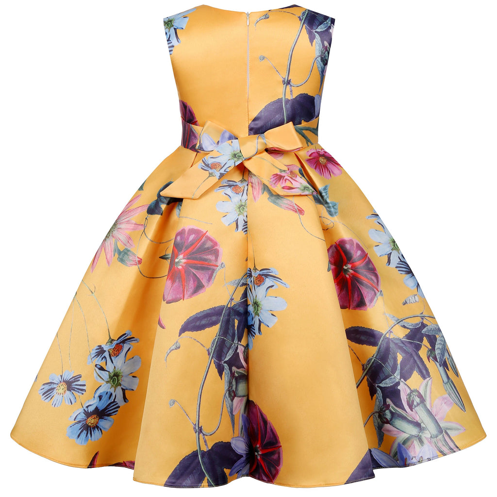 2025European and American children's new flower vintage print princess dress girl holiday party dress dress Beauty hair & fashionfj