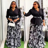 2 Piece African Clothes for Women Summer Fashion African Half Sleeve V-neck Polyester Printing Top Long Skirt Matching Sets 2025 Beauty hair & fashionfj