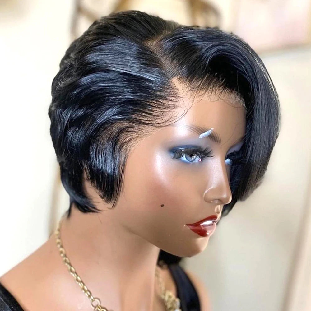 Pixie Cut Wigs Human Hair 13x4 Short Pixie Cut Lace Front Wig for Women Black Pixie Cut Transparent Frontal Wig Layered Straight Beauty hair & fashionfj