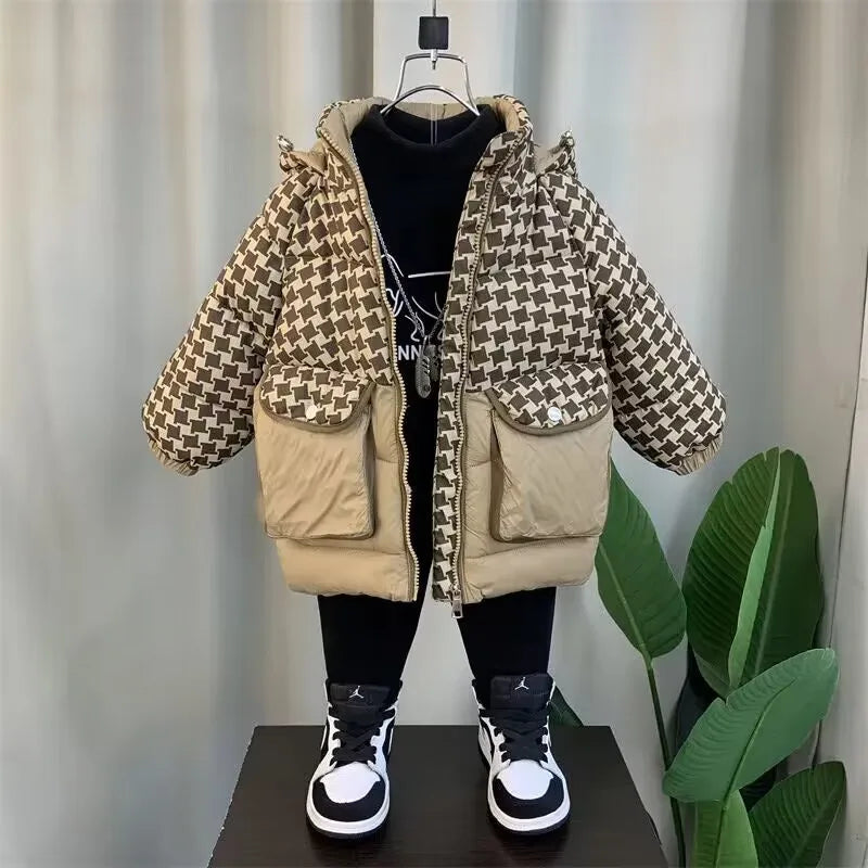 Winter jacket for Boys Girls Medium Length Down Jacket NewThickened Hooded Coat Big Childrens Kids Jacket 2-9Years