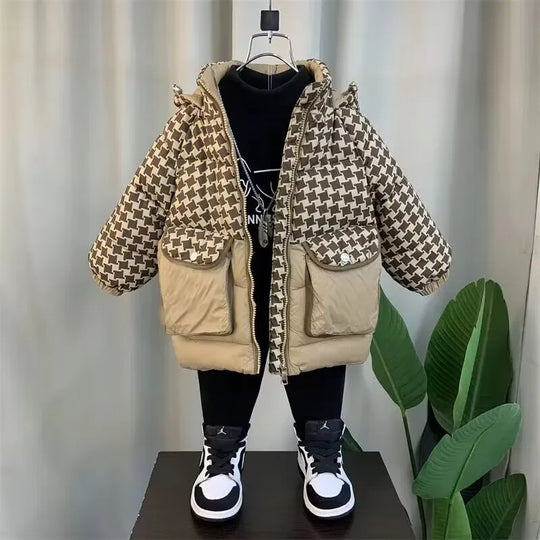 Winter jacket for Boys Girls Medium Length Down Jacket NewThickened Hooded Coat Big Childrens Kids Jacket 2-9Years