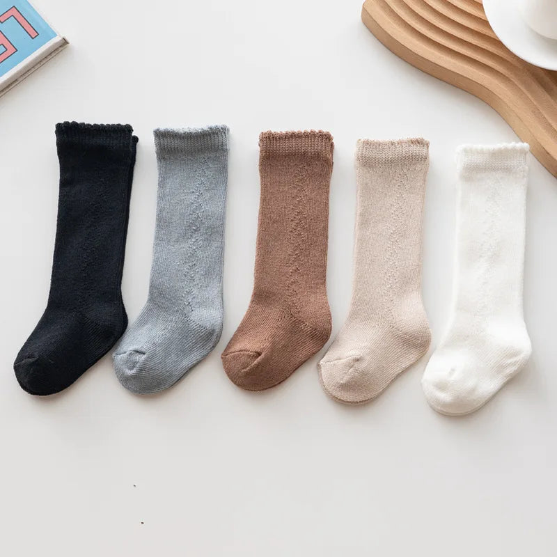 New Children's Socks For Boys Girls Knitted Cotton Long Sock Knee High Toddlers Stockings Summer Hollow Out Infant Baby Socken