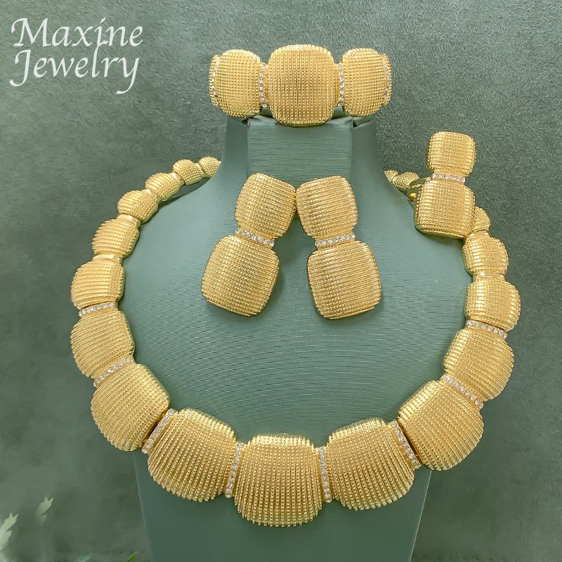 Golden Collar Chunky Round Gold Plated Jewelry Set Women Necklace Earring Bracelet Ring African Bridal Wedding Party Gifts Beauty hair & fashionfj