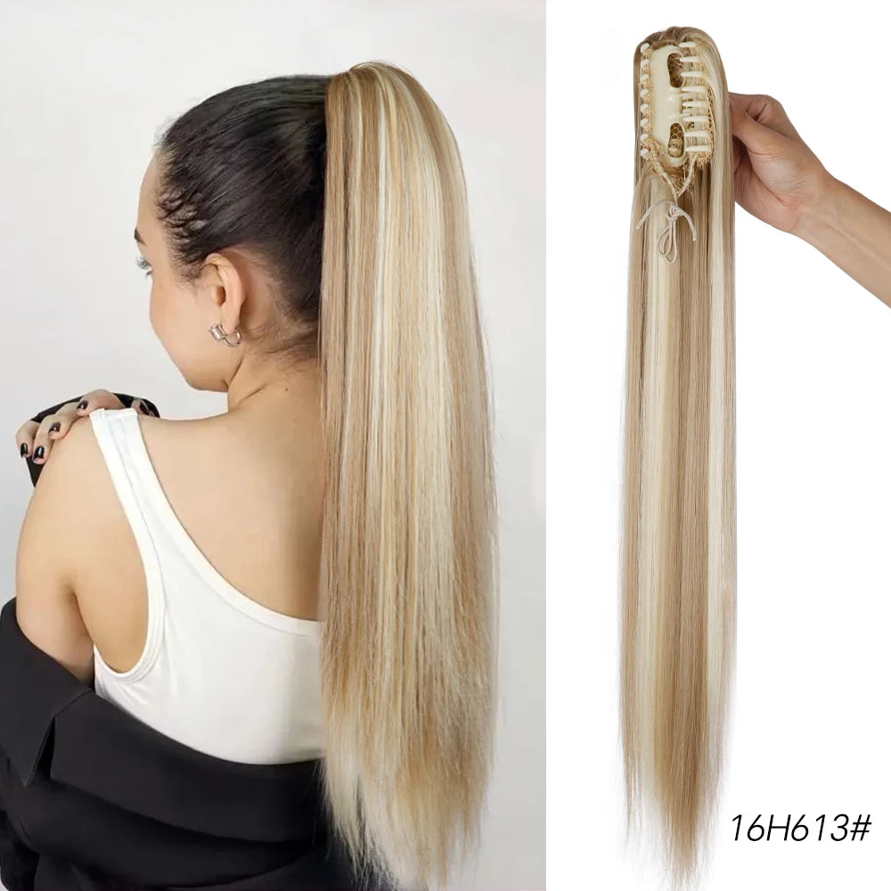 Long Straight Claw Clip On Ponytail Hair Extension Synthetic 22Inch Wavy Ponytail Fake Hairpiece For Women Pony Tail Hairpiece