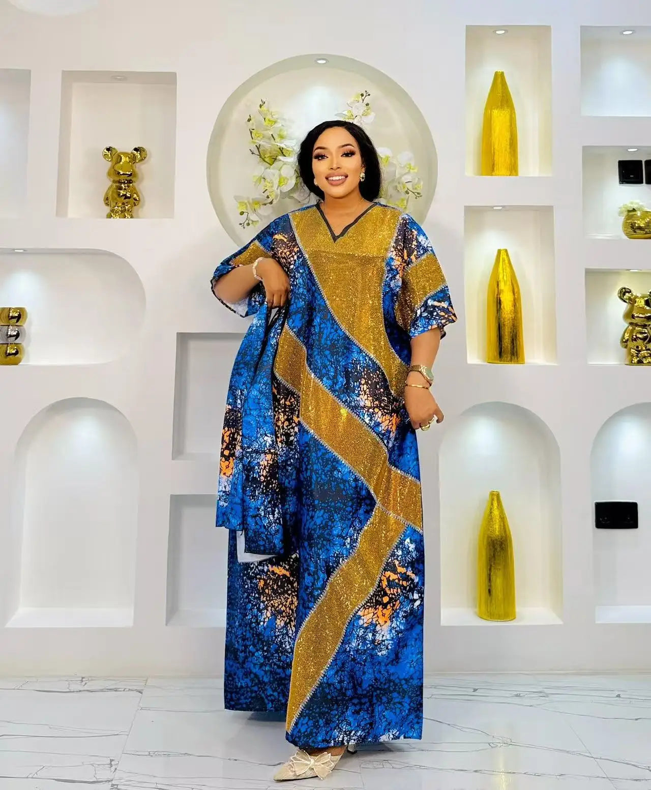 2025 new arrivals loose women/lady summer maxi dress long print short sleeve ankara african style Beauty hair & fashionfj