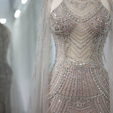 Sharon Said Luxury Dubai Caramel Mermaid Evening Dresses for Wedding Party Cape Sleeves High Neck Prom Dress SS077 Customized Beauty hair & fashionfj