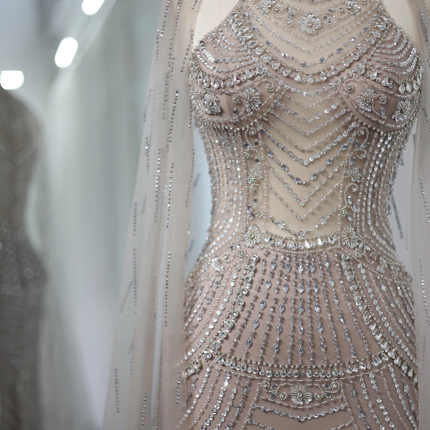 Sharon Said Luxury Dubai Caramel Mermaid Evening Dresses for Wedding Party Cape Sleeves High Neck Prom Dress SS077 Customized Beauty hair & fashionfj