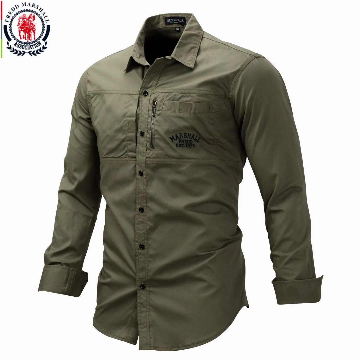 Fredd Marshall 2023 Fashion Military Shirt Long Sleeve Multi-pocket Casual Shirts Brand Clothes Army Green Camisa Masculina 117 Beauty hair & fashionfj