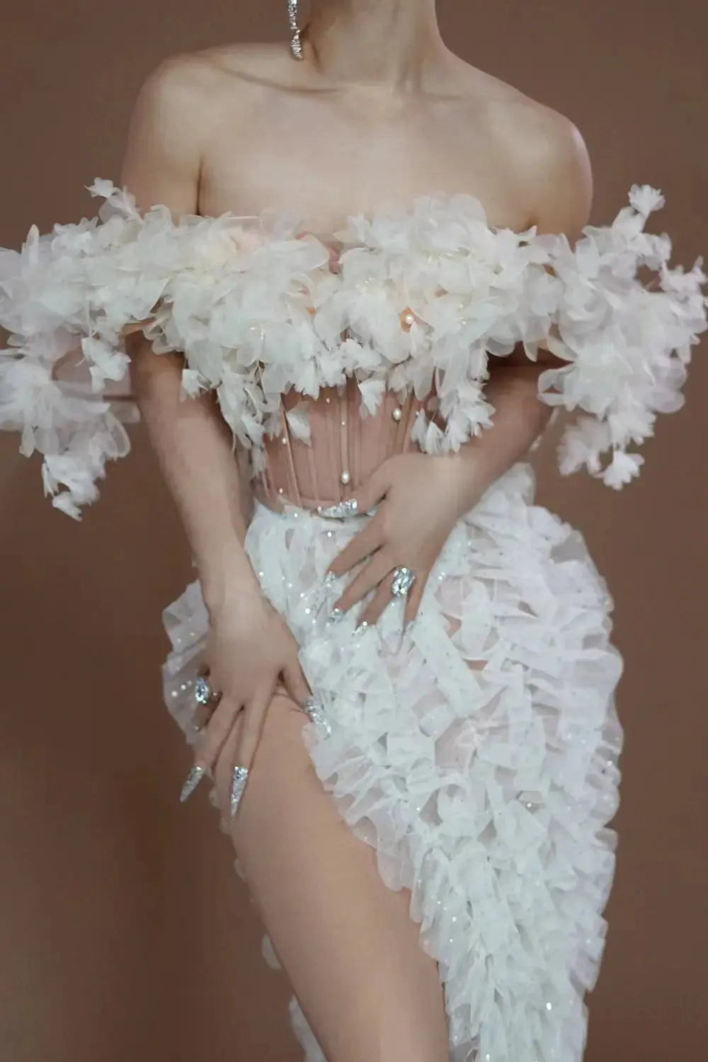 Elegant Pearls Dinner Gown Slit Off Shoulder Top Long Skirt Birthday Wedding Formal Dress Sexy Women Night Party Evening Dresses Beauty hair & fashionfj