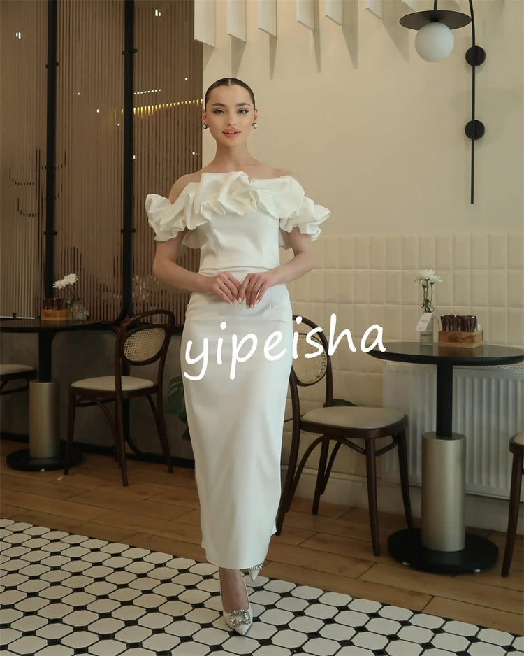 Customized High Quality Jersey Pleat Column Off-the-shoulde Midi Dresses Evening  Classic Exquisite Modern Style Pastrol Unisex Beauty hair & fashionfj