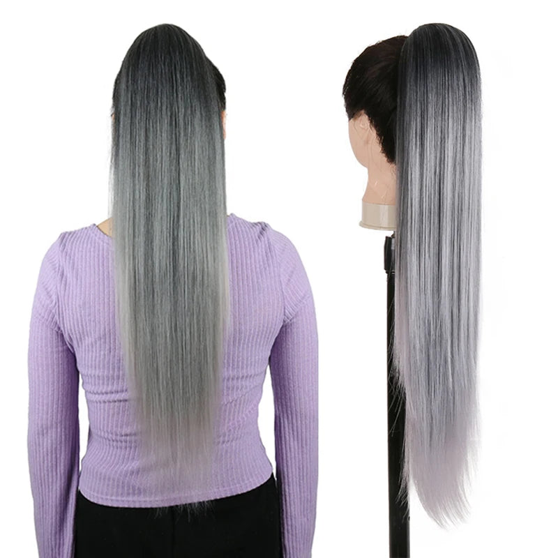 Julianna Synthetic Kanekalon Black Drawstring Water Wave Ponytail Extension Female Curly Wavy Clip In Ponytail Hair Extension