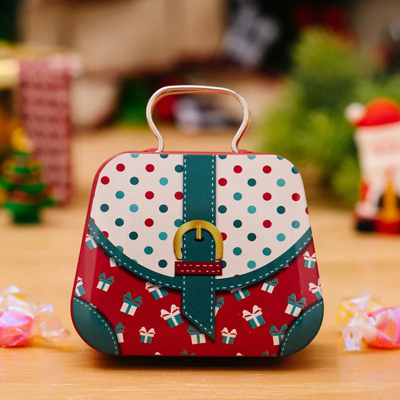 Christmas Decoration 2024  Metal Box Handbag Shape Tin Jar Jewelry Storage Case Kids Gift Can Storage Boxes Xms Party Decors