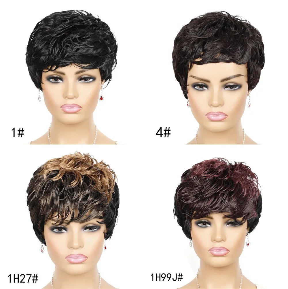Short Wigs Women Natural Wave Wigs For Women Black Color Heat Resistant Fiber Synthetic Hair Pixie Cut Wig With Bangs