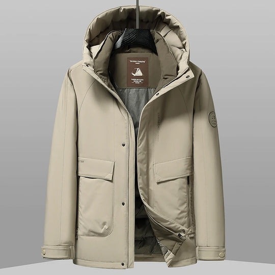 Winter Coat For Men Duck Down Jacket Heavy Duty Warm Workwear Parka With Hood For Cold Weather Commuting Mens Overcoat