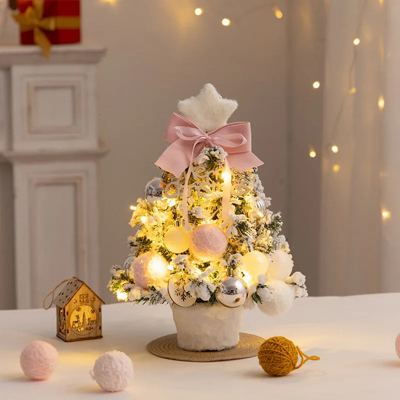 Christmas Tree DIY Set 35/45cm Xmas tree with LED Lights Tabletop Ornament for Navidad Party Pine Flocked Snow Tree Decora Gift