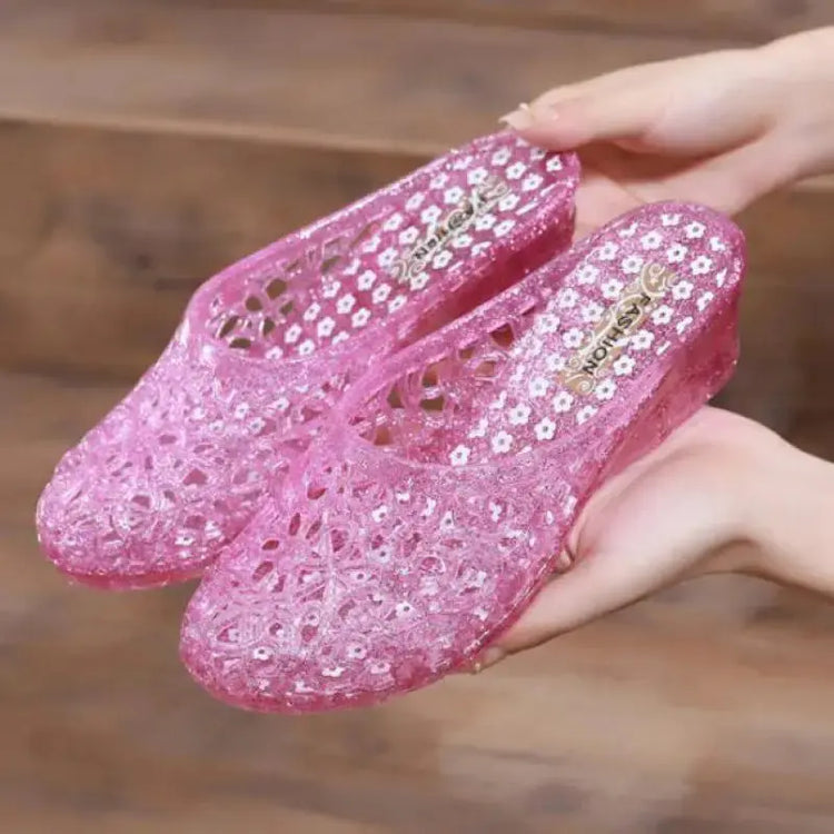 36-40 Women Slippers Summer Wedges Sandals Transparent Crystal Shoes Female Hollow Out Flip Flops Thick-soled Anti-slip Footwear Beauty hair & fashionfj