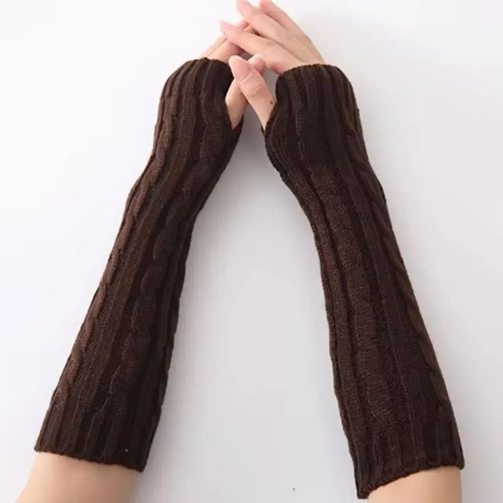 Fingerless Gloves with Arm Warmers, Winter Cable Knit Touchscreen Gloves for Men & Women, Thermal Wrist Warmers, Unisex Gloves