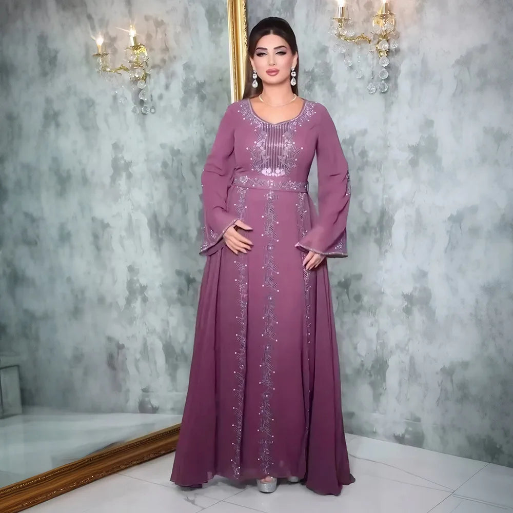 2025 Abayas For Women Dubai Luxury African Muslim Fashion Dress Caftan Marocain Evening Party Dresses Boubou Robe Djellaba Femme Beauty hair & fashionfj