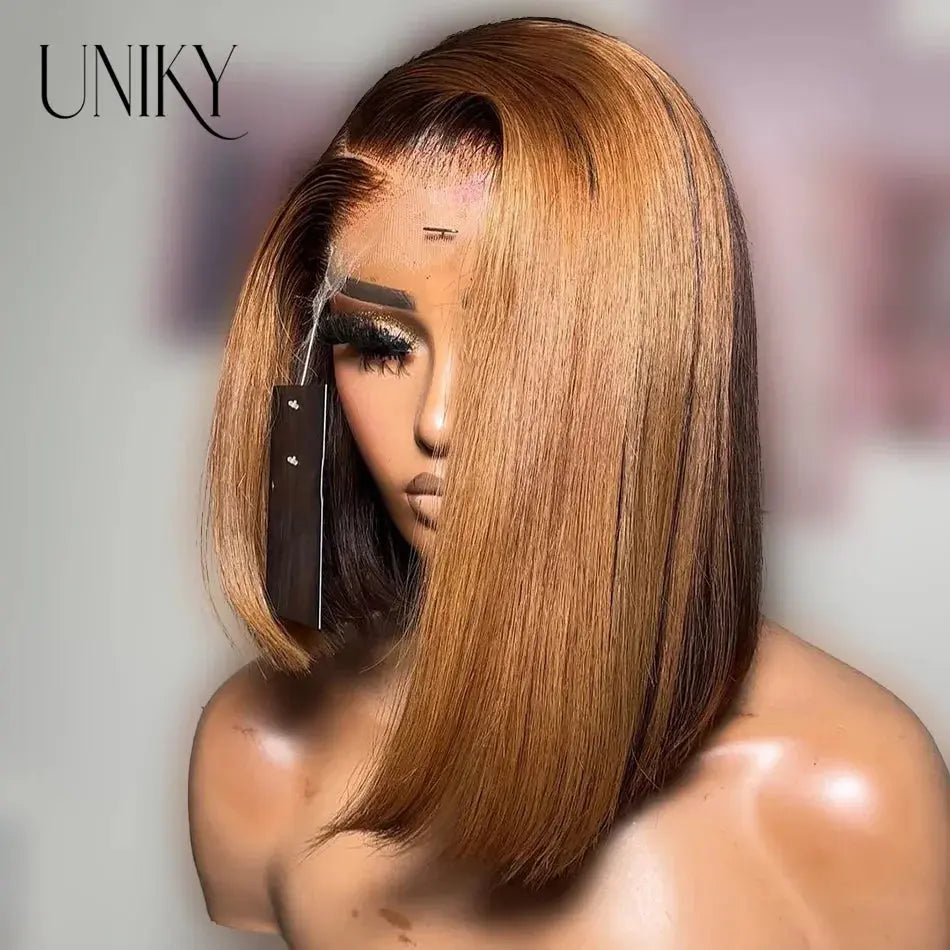 Short Straight Human Hair Ombre Blonde Cheap Short Bob Straight Wig For Black Women Transparent Lace Frontal Brazilian Remy 180% Beauty hair & fashionfj