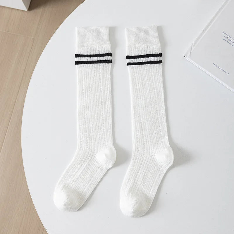Girls' Summer Long Socks Preppy Style Knee Socks Girls' Summer Solid Mesh Socks Cotton Stocking Thigh Socks