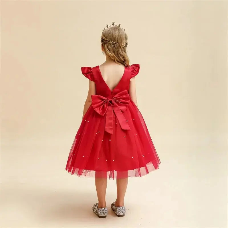 Toddler Girl Red Christmas Princess Dress Cute Baby Girl 1st Birthday Party Tutu Gown Newborn Backless Bow Beading Xmas Costume Beauty hair & fashionfj