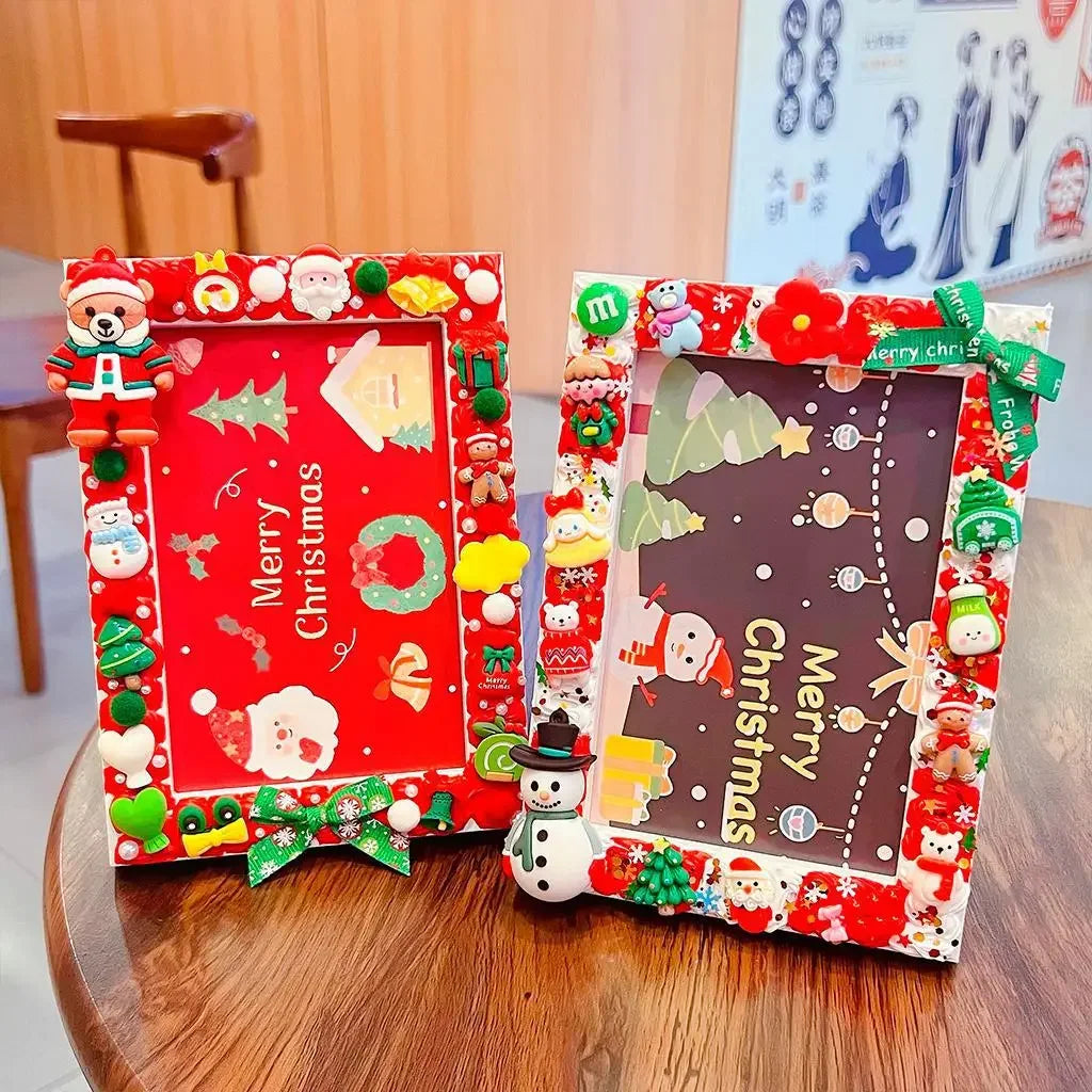 Christmas Holiday Gifts DIY  Cream Gum 6 Inches  Photo Frame Material Pack Handmade Production Cartoon Photo Frame Wooden