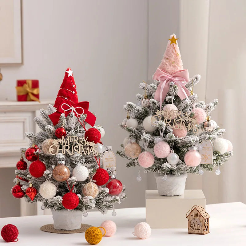 Christmas Tree DIY Set 35/45cm Xmas tree with LED Lights Tabletop Ornament for Navidad Party Pine Flocked Snow Tree Decora Gift