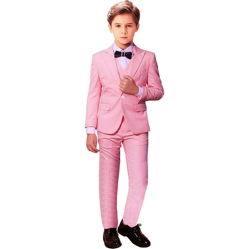 Elegant Blue Suit for Boy Wedding Dresses Casual Boys Suit 3 Pieces Set with Peak Lapel Fitted Blazer Vest Pants Casual Tuxedos