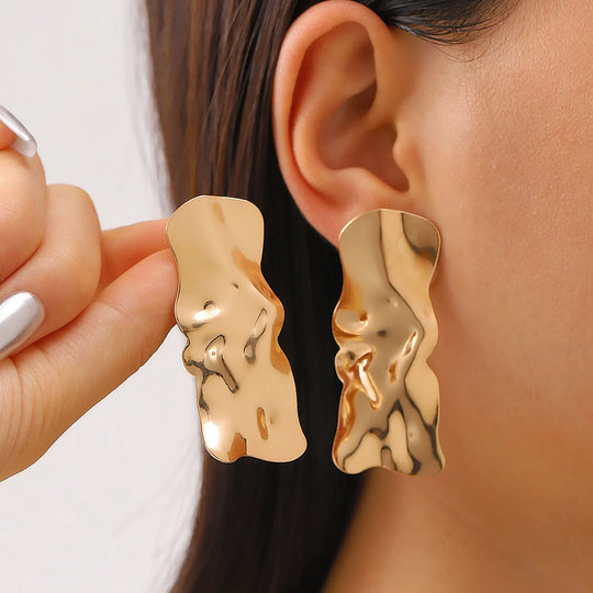 Exaggerated Gold Color Heart Oval Earrings For Women Metal Earing Jewelry 2025 Trending Irregular Wrinkled Geometric Earrings