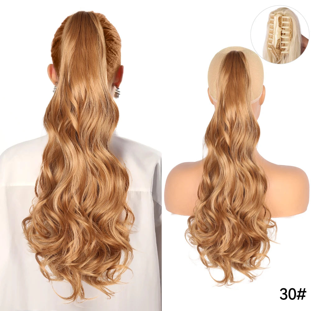 Long Straight Claw Clip On Ponytail Hair Extension Synthetic 22Inch Wavy Ponytail Fake Hairpiece For Women Pony Tail Hairpiece