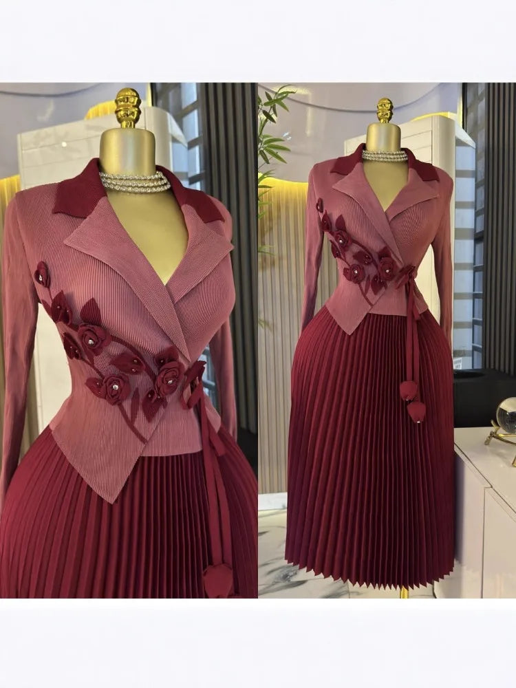 Miyake Pleated Dress 2025 Summer New Suit Collar Loose High-end Temperament Socialite Waist Thin Pleated Women's Clothing