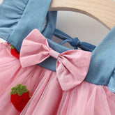 (0-3 Years) Summer New Girls Dress Small Flying Sleeve Bow A-child Dress Embroidered Strawberry Cool Princess Dress Beauty hair & fashionfj