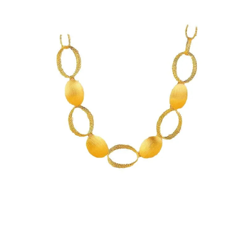 9999 24K real gold light and shadow halo women's light luxury brushed craftsmanship oval ring interlocking necklace earrings Beauty hair & fashionfj