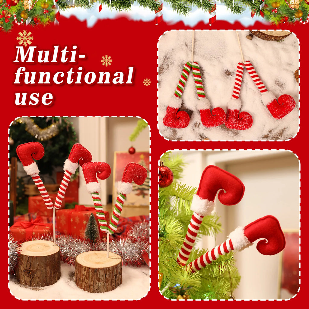 Christmas Elf Legs Boot Pick Striped for Christmas Tree Stuffed Elf Leg Tree Topper for Xmas Navidad Holiday Party Decorations