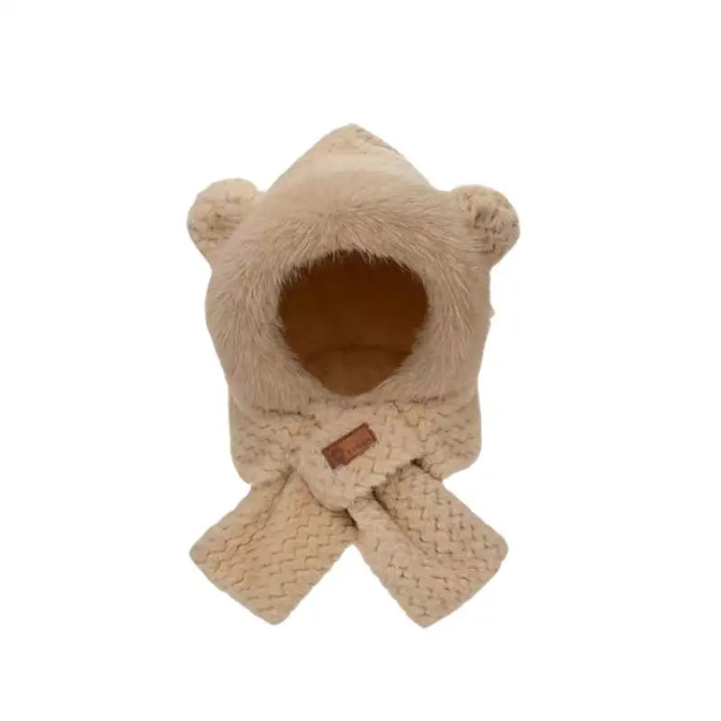 New Winter Plush Bear Neck Warmer Hat for Women Windproof Ear Warmers Thickened Female Cycling Versatile Hats and Scarf Set 2