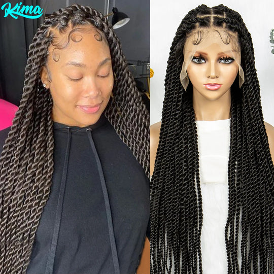 Real Shot High-Quality Twisted Braided Wig Transparent Full Lace Braids Hair Wig Synthetic Faux Locs Wig Goddess Braids Wigs
