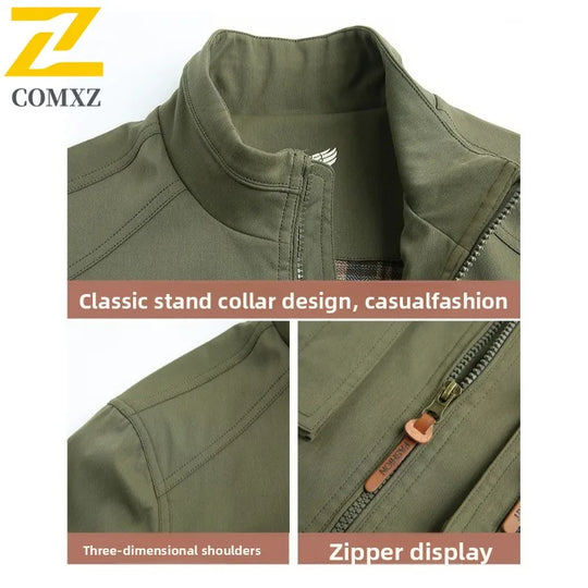 2025 New Workwear Jacket Outdoor Loose Breathable Multi Pocket Stand Up Collar Men's Coat Autumn Hunting Windproof Jacket M-5XL