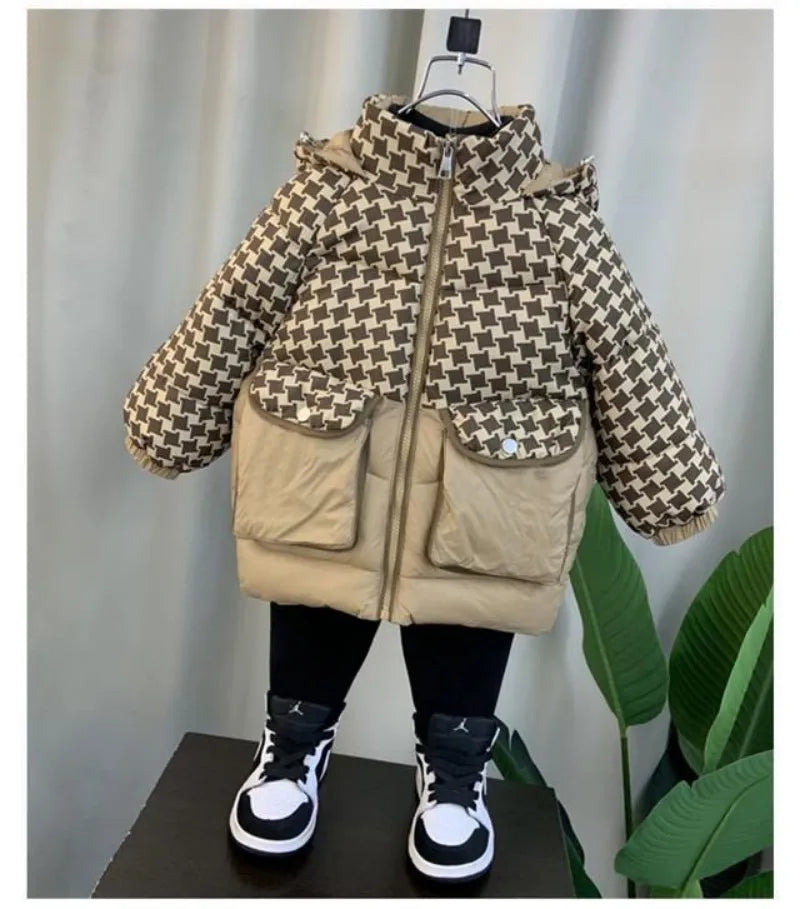 Winter jacket for Boys Girls Medium Length Down Jacket NewThickened Hooded Coat Big Childrens Kids Jacket 2-9Years