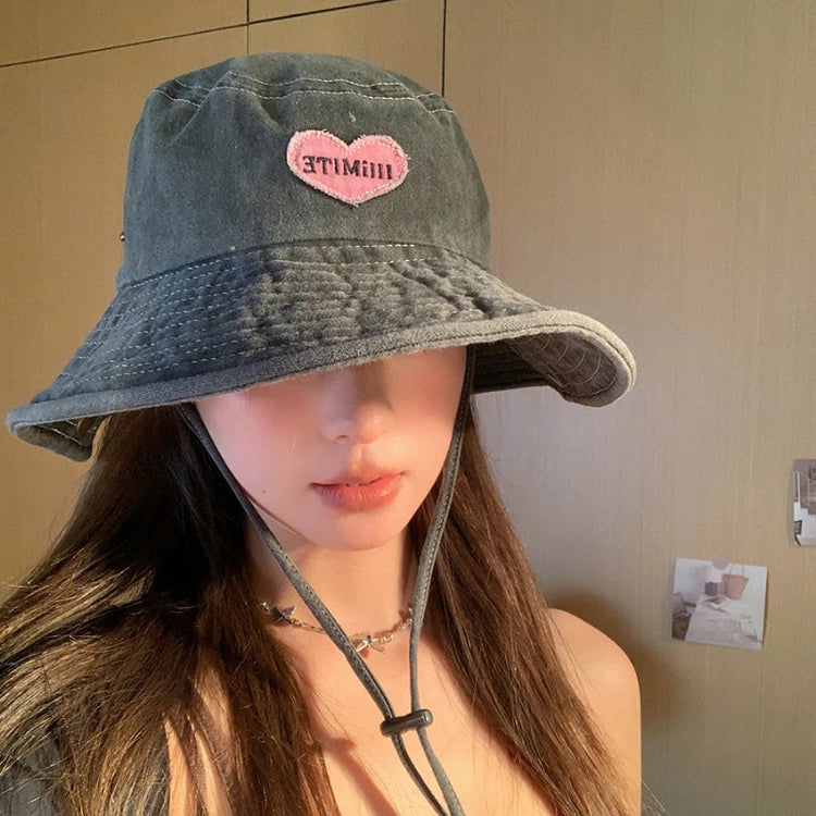 Japanese Retro Washed Cowboy Hats for Women Spring and Summer Outdoor Camping Sun Protection Sweet Pink Love Bucket Caps Beauty hair & fashionfj