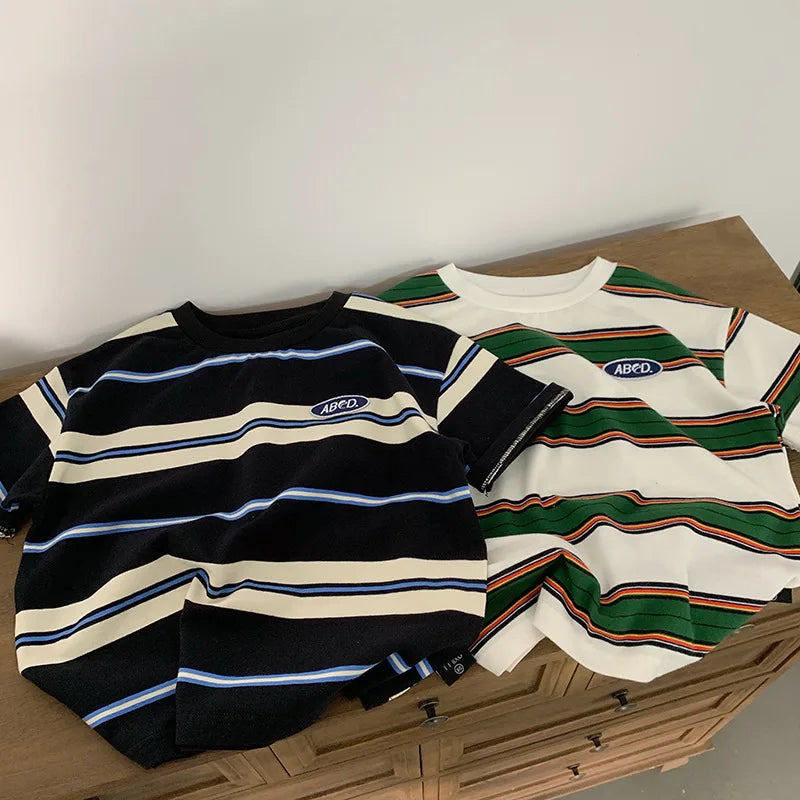 Children's Striped T-shirts For Boys Girls From 2 To 10 Years Old Kids Summer Tees Cotton Loose T Shirt Casual Kids Tops Beauty hair & fashionfj