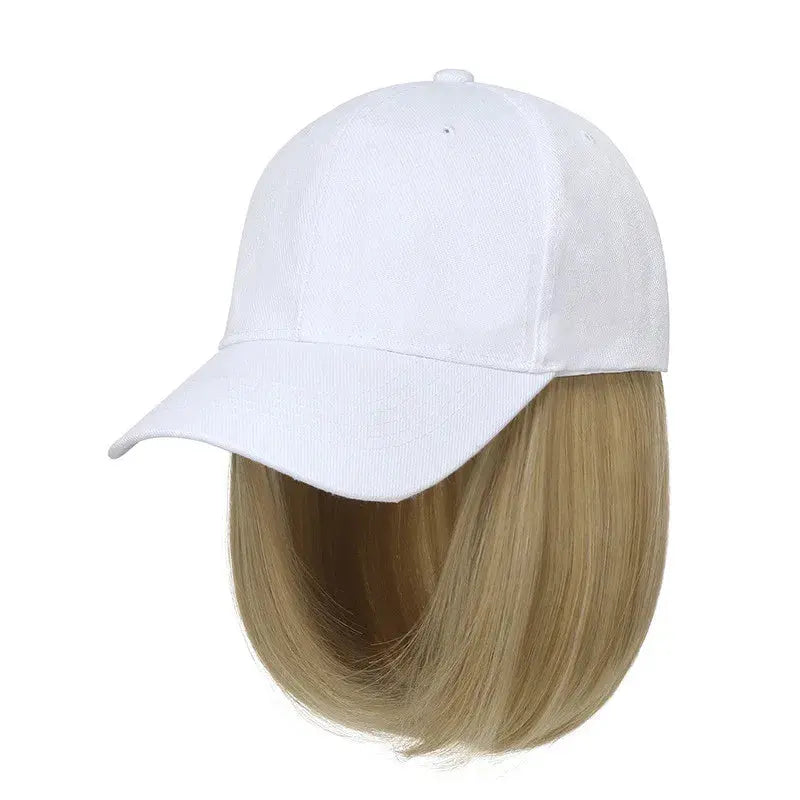 Fashion 8inch Hat Wigs Black Golden Synthetic Short Bob Straight Wig With White Black Baseball Cap Adjustable Hat Wigs For Women Beauty hair & fashionfj